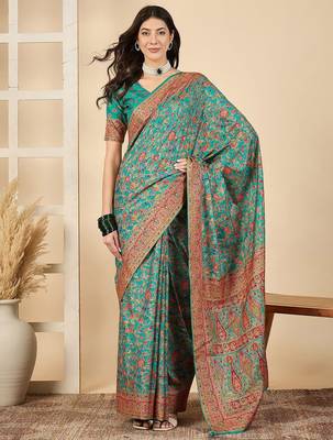 Blue woven design silk blend banarasi saree 1