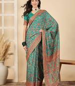 Blue woven design silk blend banarasi saree