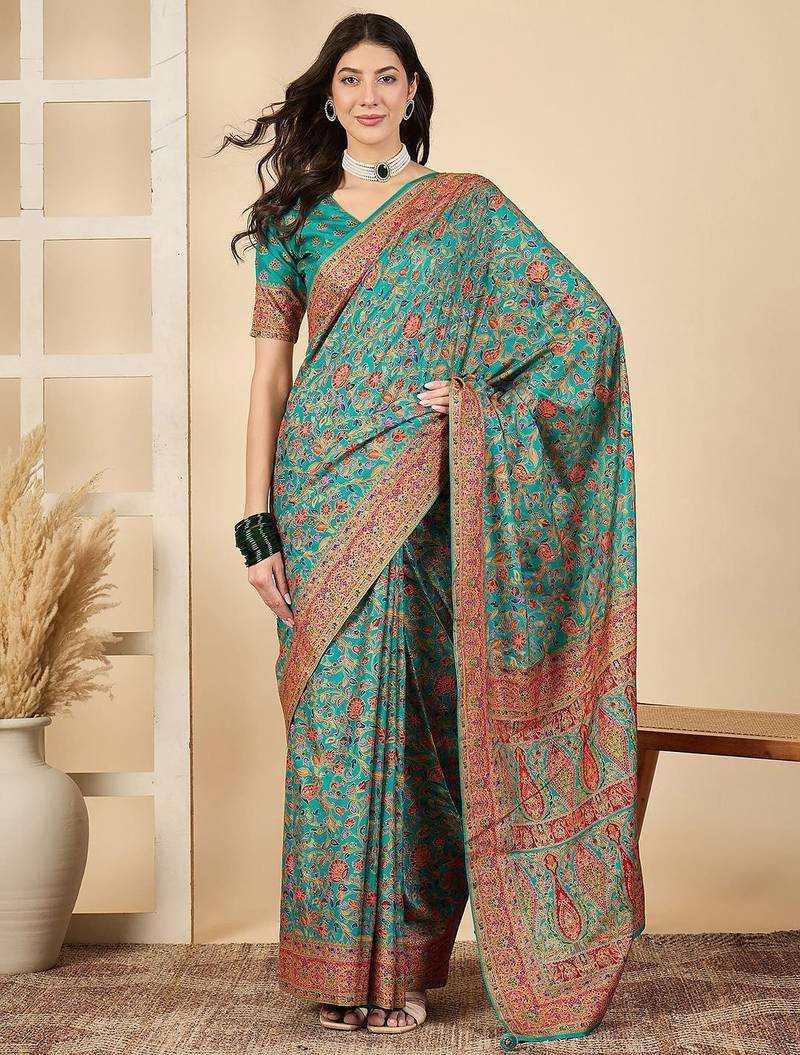 Blue woven design silk blend banarasi saree