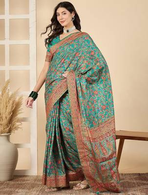Blue woven design silk blend banarasi saree 2