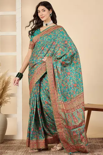 Blue woven design silk blend banarasi saree