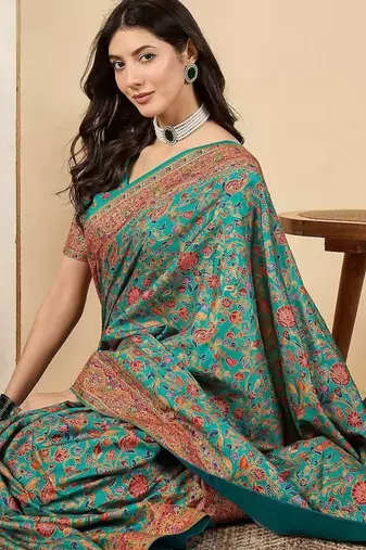 Blue woven design silk blend banarasi saree