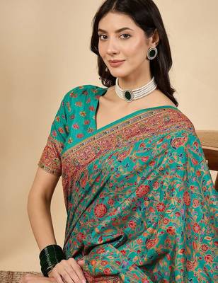 Blue woven design silk blend banarasi saree 4