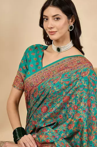 Blue woven design silk blend banarasi saree