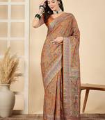 Orange woven design zari silk blend banarasi saree