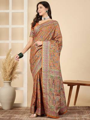Orange woven design zari silk blend banarasi saree 2