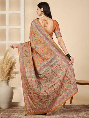 Orange woven design zari silk blend banarasi saree 3