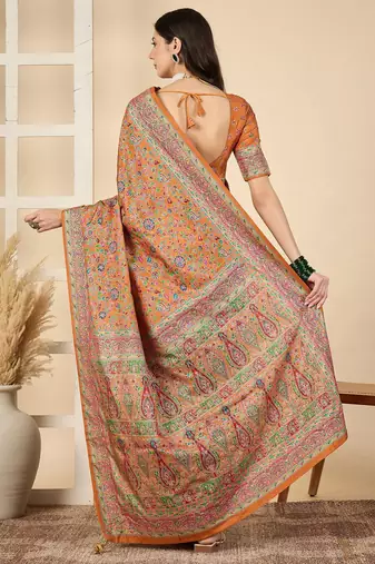 Orange woven design zari silk blend banarasi saree