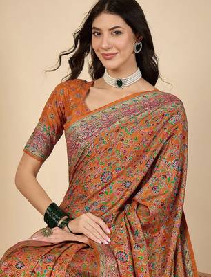 Orange woven design zari silk blend banarasi saree 4