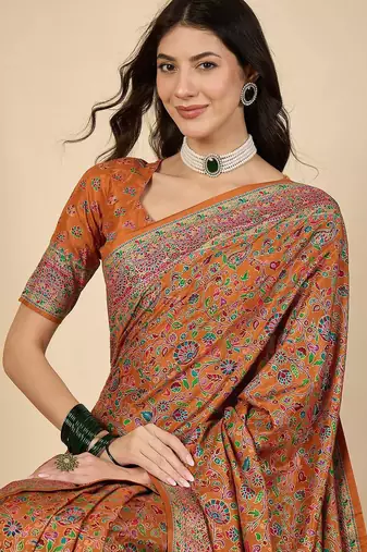 Orange woven design zari silk blend banarasi saree