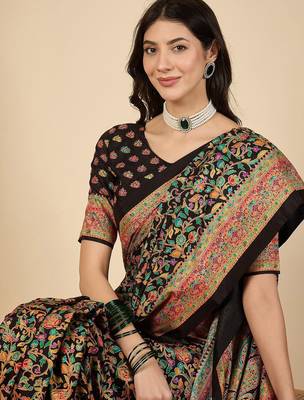 Black woven design silk blend banarasi saree 1