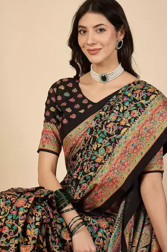 Black woven design silk blend banarasi saree