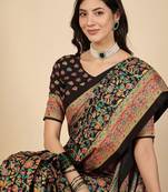 Black woven design silk blend banarasi saree