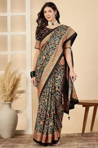 Black woven design silk blend banarasi saree