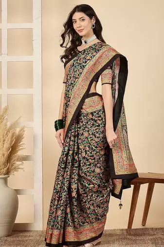 Black woven design silk blend banarasi saree