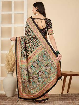 Black woven design silk blend banarasi saree 4