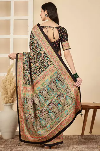 Black woven design silk blend banarasi saree