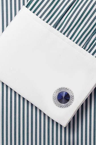 Circular blue crystal cufflinks for men  wedding business gift