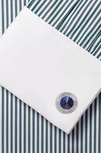 Circular blue crystal cufflinks for men  wedding business gift