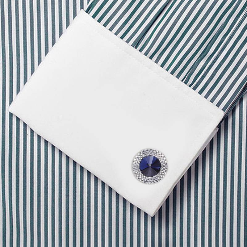 Circular blue crystal cufflinks for men  wedding business gift