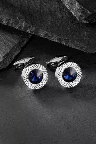 Circular blue crystal cufflinks for men  wedding business gift