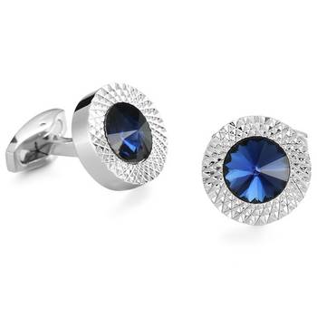 Circular blue crystal cufflinks for men  wedding business gift 3