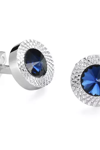 Circular blue crystal cufflinks for men  wedding business gift