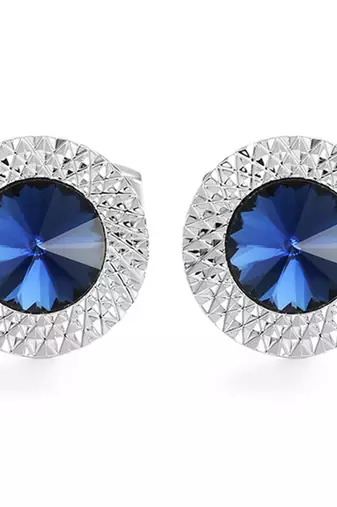 Circular blue crystal cufflinks for men  wedding business gift