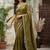 Olive embellished embroidered silk blend fusion saree