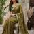 Olive embellished embroidered silk blend fusion saree