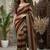 Maroon striped embroidered silk blend fusion saree