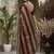 Maroon striped embroidered silk blend fusion saree