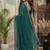 Teal embellished beads and stones silk blend fusion saree