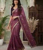 Purple embellished zari silk blend fusion saree