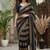 Navy blue striped embroidered silk blend fusion saree
