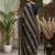 Navy blue striped embroidered silk blend fusion saree