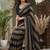 Navy blue striped embroidered silk blend fusion saree
