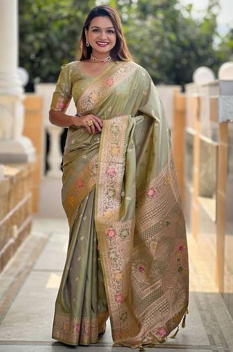 Green woven design zari kanjeevaram saree