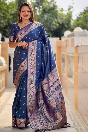 Blue woven design zari kanjeevaram saree
