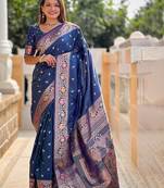 Blue woven design zari kanjeevaram saree