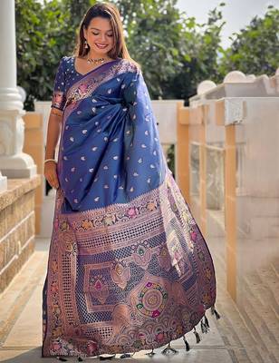 Blue woven design zari kanjeevaram saree 2