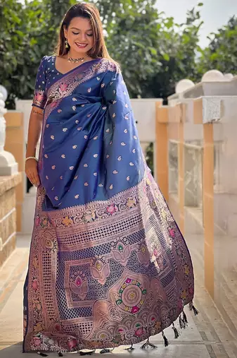 Blue woven design zari kanjeevaram saree