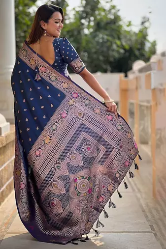 Blue woven design zari kanjeevaram saree