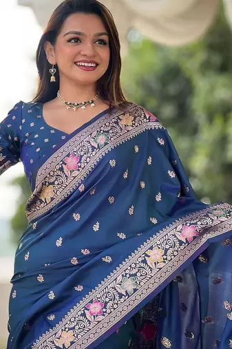 Blue woven design zari kanjeevaram saree