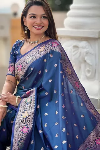 Blue woven design zari kanjeevaram saree