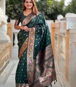 Green ethnic motifs woven design kanjeevaram saree