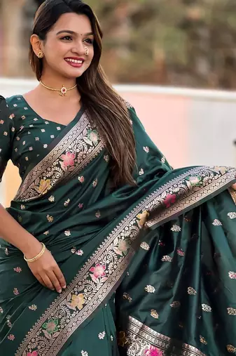 Green ethnic motifs woven design kanjeevaram saree