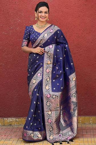 Blue woven design zari kanjeevaram saree