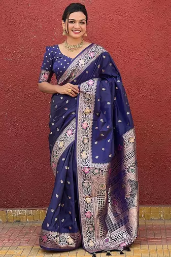 Blue woven design zari kanjeevaram saree
