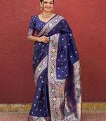 Blue woven design zari kanjeevaram saree
